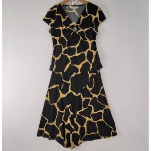 VTG Uniform John Paul Richard Black Giraffe Print 2-Piece Top Skirt Set Small
